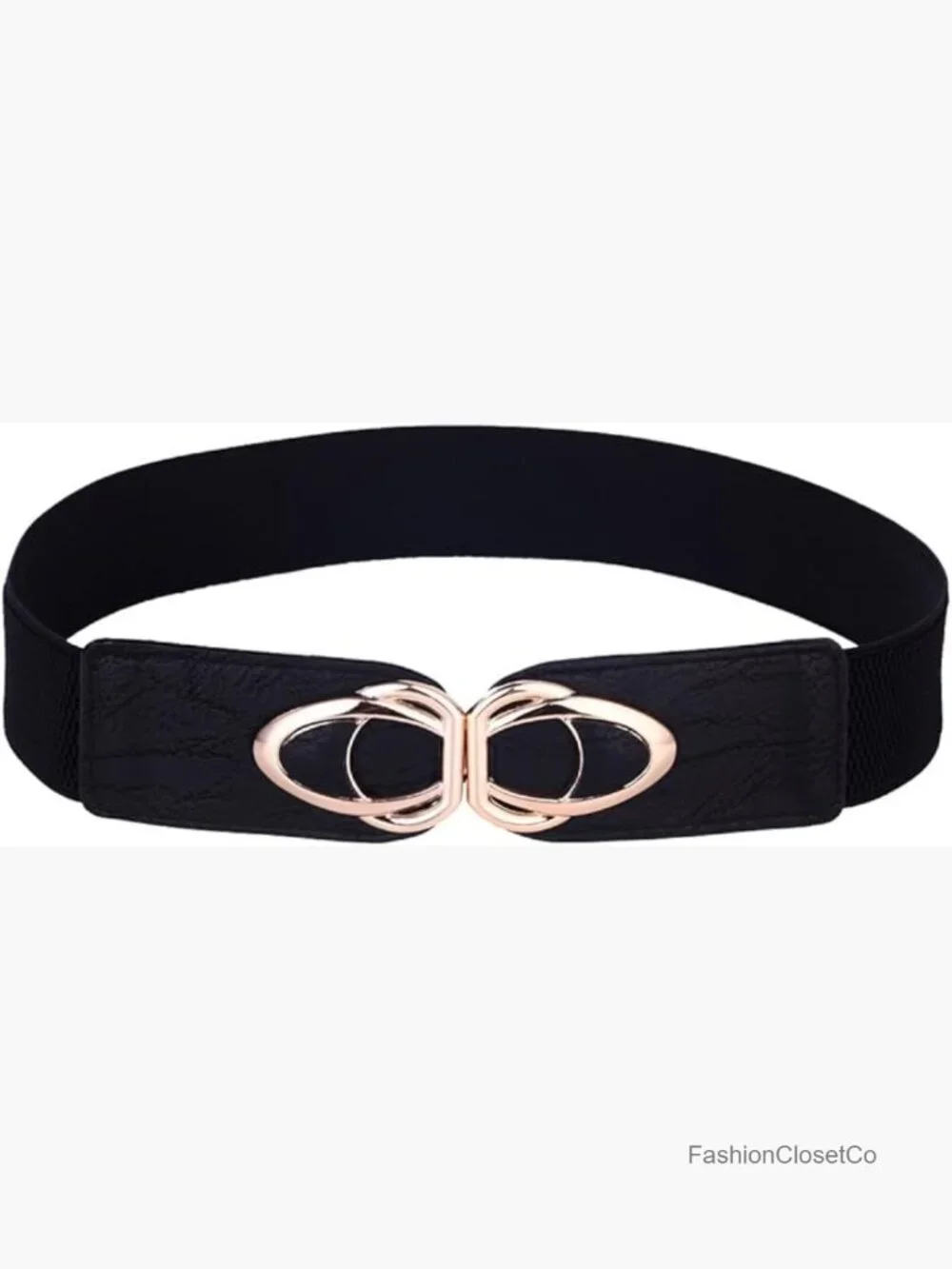 Womens Elastic Stretch Cinch Belt Faux Leather PU Buckle